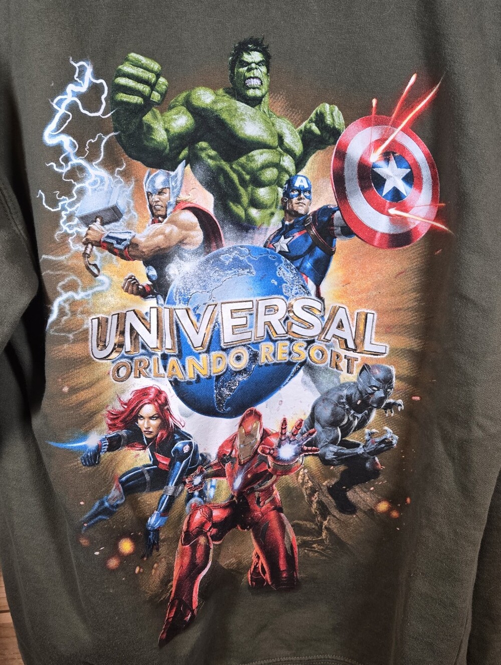 Universal Studios Florida Marvel Superheroes Hoodie Full Zip Jacket Medium Green